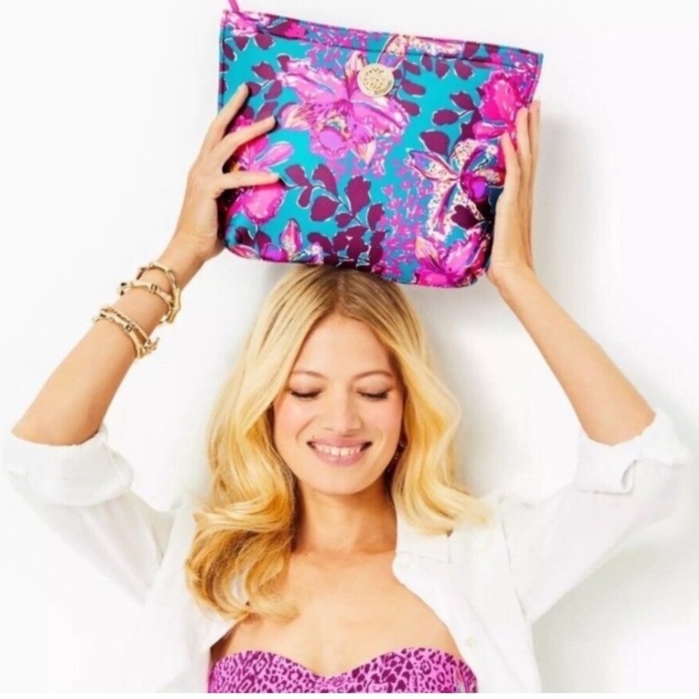 Lilly Pulitzer Blue Rhapsody Orchid You Not Swim Pouch Cosmetic Case - Picture 2 of 10
